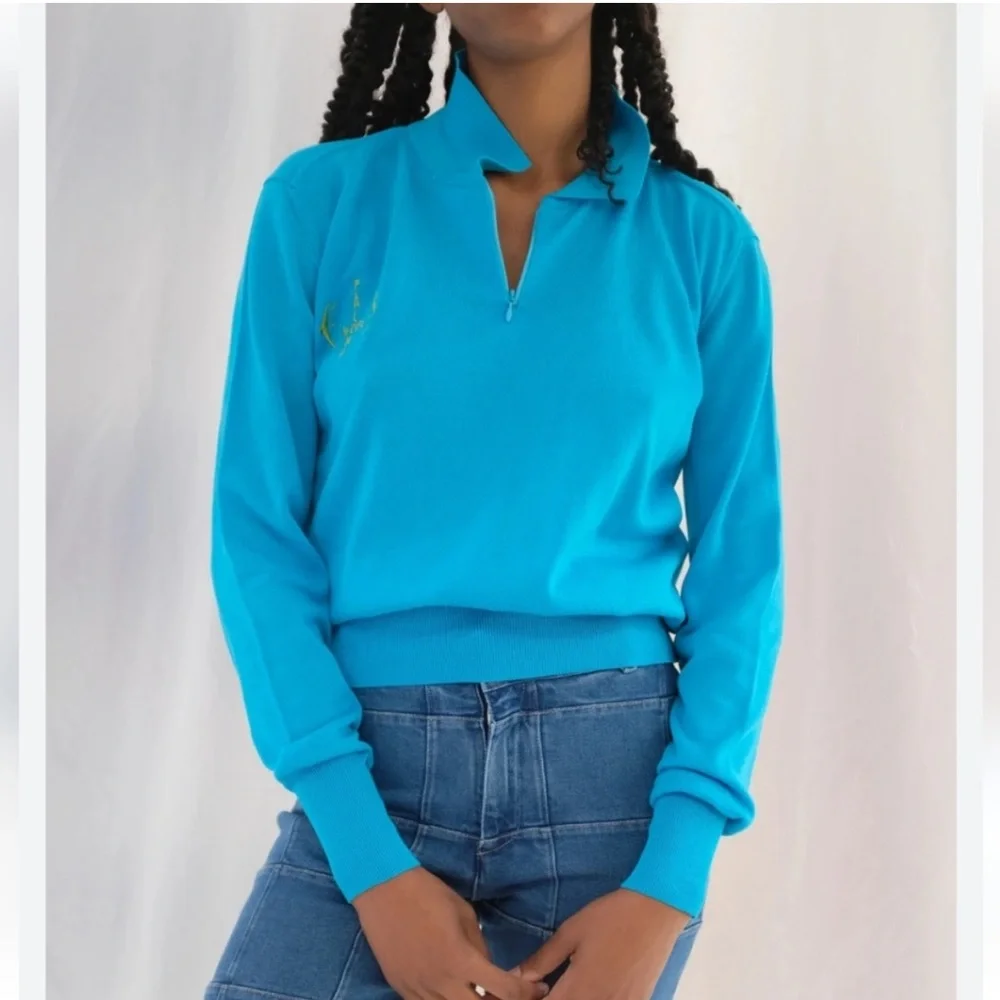 Paloma Wool Bright Turquoise Zip-Neck Pullover - Picture 1 of 10